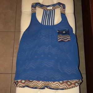 Blue Chevron Pattern Tank with Front Pocket